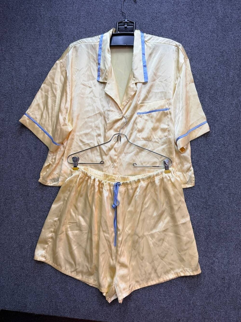 Kathryn Satin Pajama Set Women's Plus Size 1X Yellow Blue Lounge Sleepwear